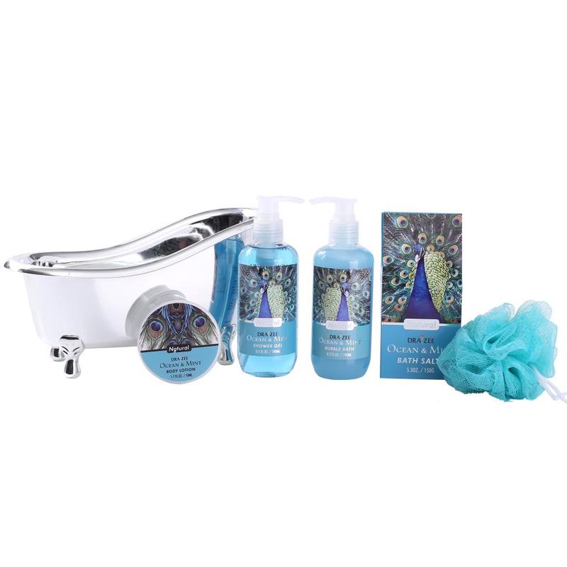 Draizee Spa Gift Basket for Women with Refreshing “Ocean Mint” Fragrance, Luxury Skin Care Set Includes 100% Natural Shower Gel, Bubble Bath, Body Lotion, Bath Salt and Much More – No.1 Best Gift for Mom, Wife, Girlfriend, Gift for Mother's Day, Christmas