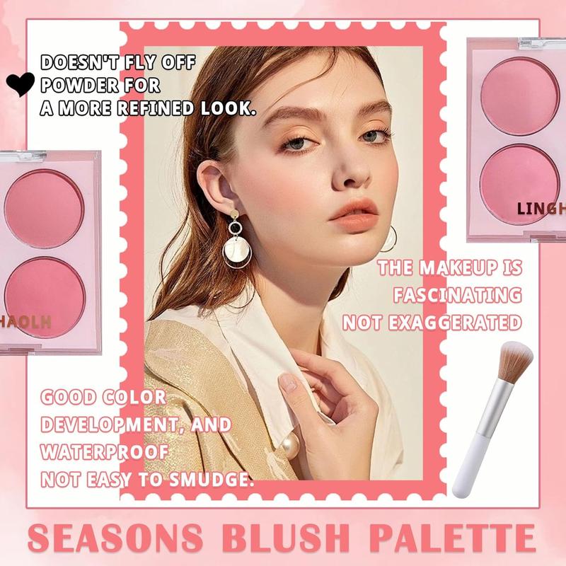 4 Colors Blush Palette for Cheeks,Face  Contour Blush  Palette,Buildable Shimmer Facial Cheek Blusher Shades,Blendable Cosmetic  Blush with Blush Brush 01
