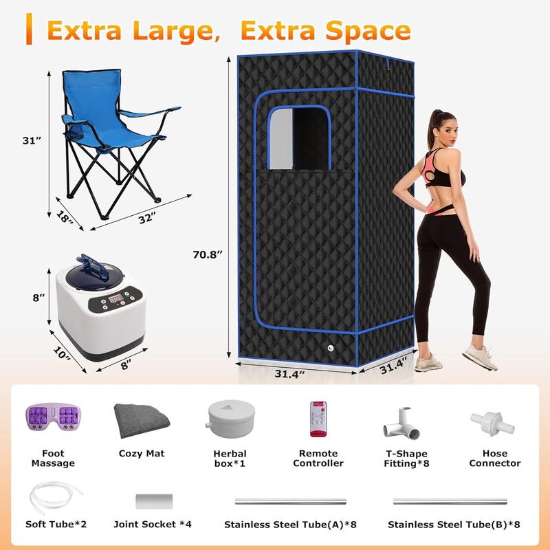 Slendor Portable Sauna, Steam Sauna for Home, Sauna Box with 3L Steamer, Sauna Tent with Folding Chair, Indoor Sauna with Remote Control, 9 Levels at Home Sauna, Portable Sauna 2.6’ X 2.6’ X 5.9’ Slendor