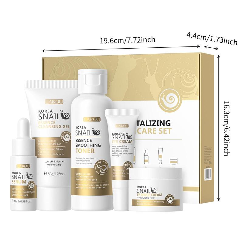 Snail Secretion Filtrate Skincare Set, 1 Set Moisturizing Facial Care Kit, Including Facial Cleanser & Toner & Serum & Eye Cream & Face Cream, Skin Care Kit for Women