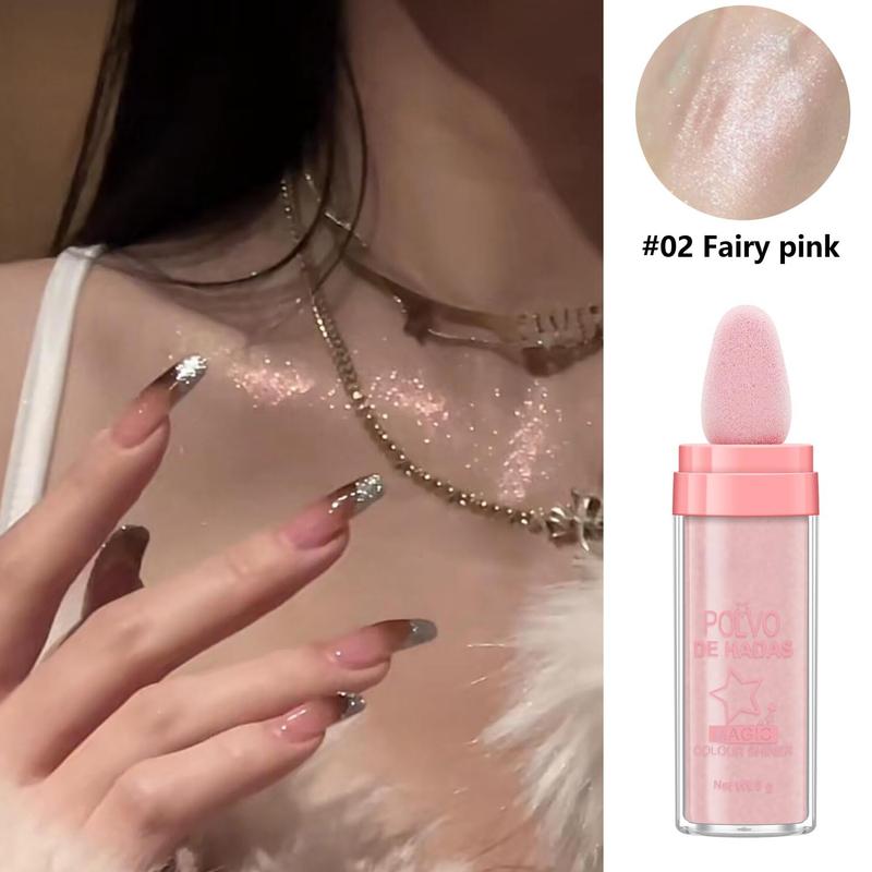 HANDAIYAN Polvo De Hadas Fairy Dust Highlight Patting Powder  Contouring and Clavicle Pearlescent Patting Powder for Face and Eye, Halloween Sparkling Body Glitter Powder Natural Three-Dimensional Face Blusher Fairy Highlight Patting Powder Bronzer Makeup