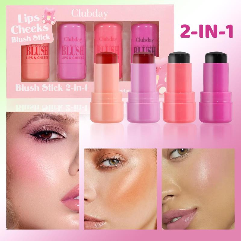 Long Lasting Blush Sticks, 4 Counts set Natural Look Blushes For Daily Makeup, Lightweight Soft Color Shadows, For All Skins