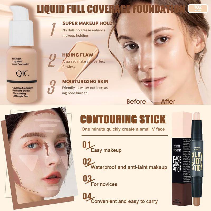 Makeup Kit, includes Naked eyeshadow, liquid foundation, CC Cream, lipstick set, mascara, makeup brush, makeup sponge, eyebrow powder, eyebrow soap, eyeliner stamp, primer, contour stick, cosmetic bag