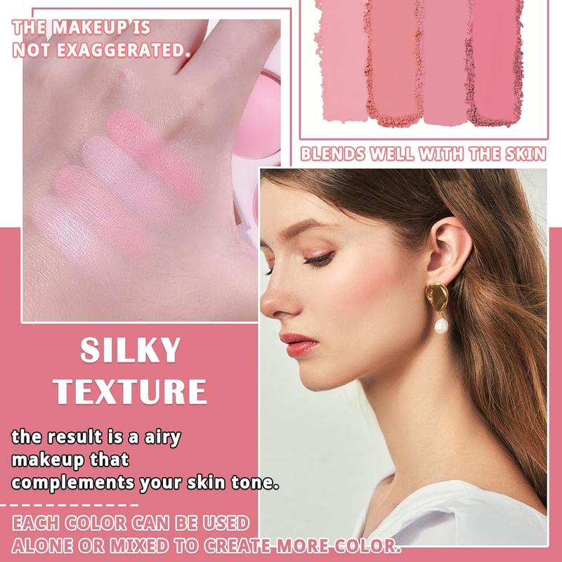 4 Colors Blush Palette for Cheeks,Face  Contour Blush  Palette,Buildable Shimmer Facial Cheek Blusher Shades,Blendable Cosmetic  Blush with Blush Brush 01