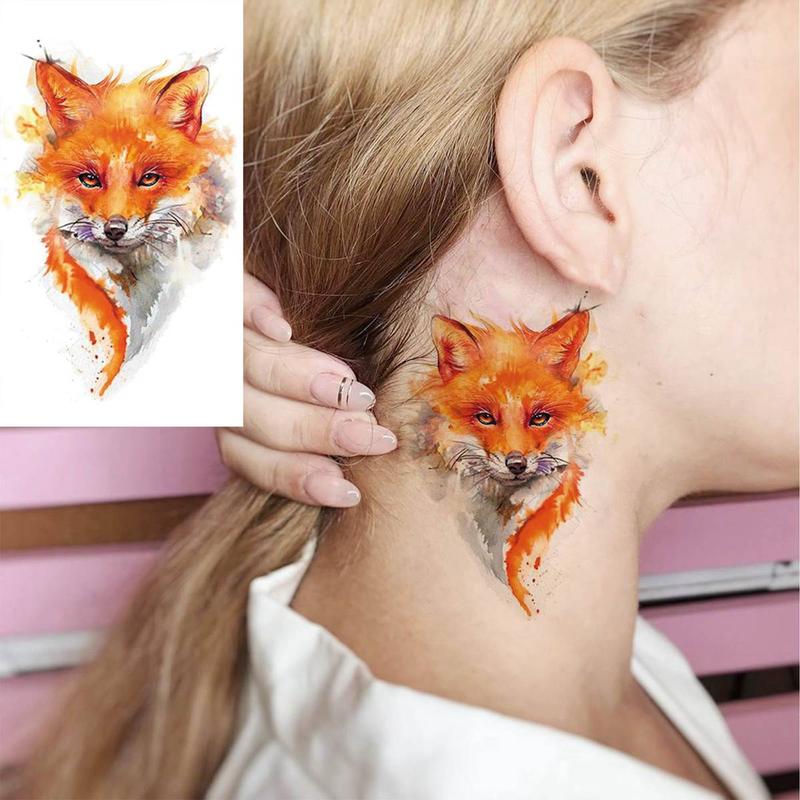 15pcs Watercolor Animal Pattern Temporary Tattoo Sticker, Fake Tattoo Stickers for Women & Men