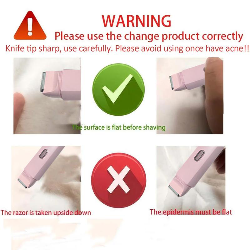 Bikini Trimmer for Women, USB Rechargeable Portable Electric Shaver And Razor Rechargeable 2-in-1 Body & Facial Epilator,Dual Heads for Painless Trimming of Sensitive Pubic Hair, Face, Underarms and Legs, Christmas Gift New Year Gift