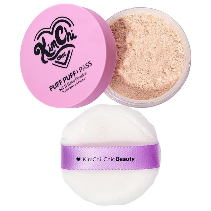 Kimchi Chic Beauty Puff Puff Pass Set and Bake Powder, Soft Natural Face Makeup for Uneven Skin Tone, Translucent Lightweigh Cosmetic Setting Powder