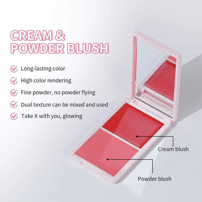 2 in 1 Cream & Powder Blush, 1 Count Long Lasting Waterproof Blusher, Silky Cream and Matte Powder Blush, High Pigment, Easy to Apply