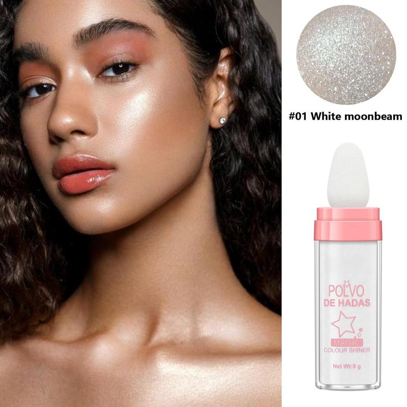 HANDAIYAN Polvo De Hadas Fairy Dust Highlight Patting Powder  Contouring and Clavicle Pearlescent Patting Powder for Face and Eye, Halloween Sparkling Body Glitter Powder Natural Three-Dimensional Face Blusher Fairy Highlight Patting Powder Bronzer Makeup