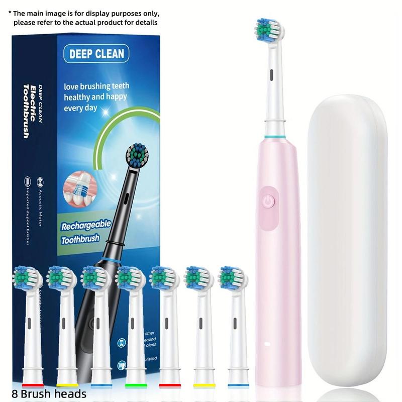 Rechargeable Electric Toothbrush with 8 Counts Replacement Brush Heads, 1 Box Deep Cleaning Smart Timer Toothbrush, Oral Care Product for Adults, Halloween, Christmas