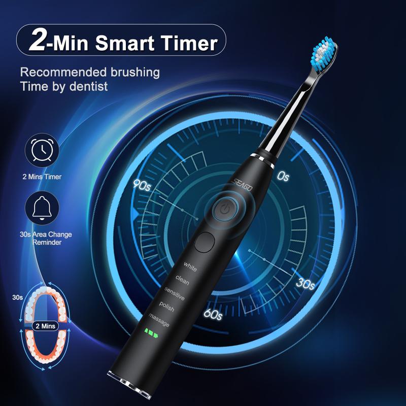 Seago Electric Toothbrush for Adults  with 8 Brush Heads,  Power Rechargeable Toothbrush with 5 Modes
