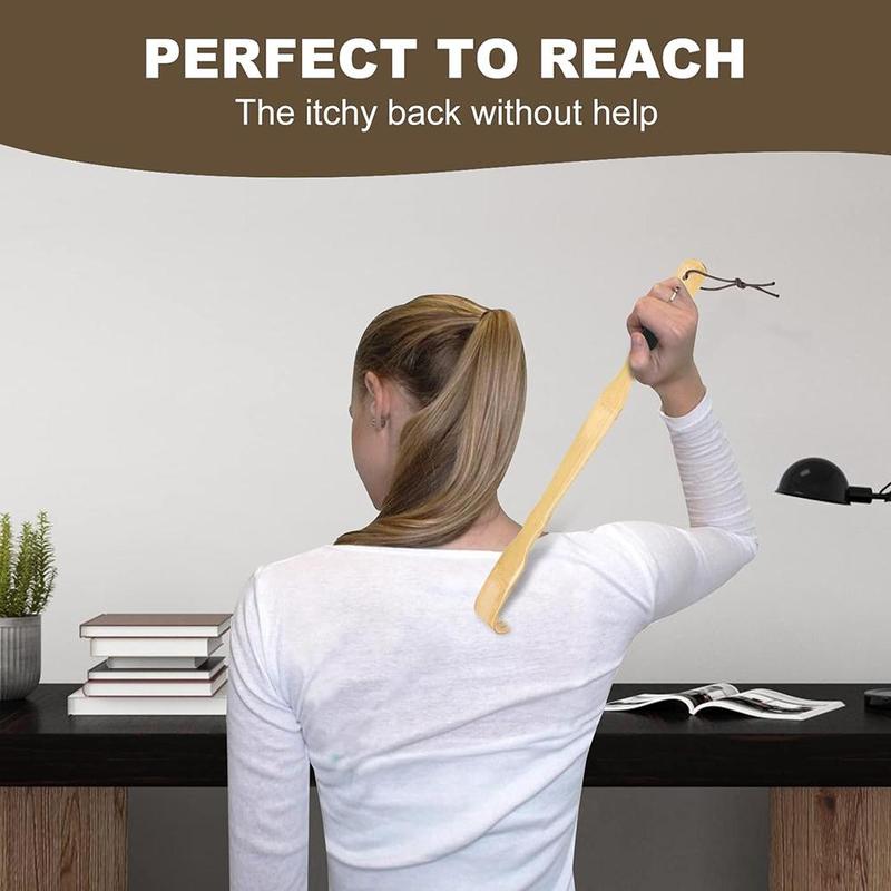Wooden Bamboo Back Scratcher, 2 Counts Long Handle Back Scratcher for Adults, Manual Massage Tool for Men and Women