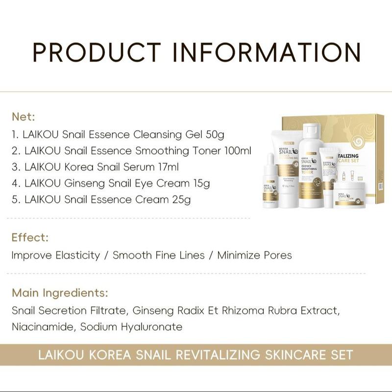 Snail Secretion Filtrate Skincare Set, 1 Set Moisturizing Facial Care Kit, Including Facial Cleanser & Toner & Serum & Eye Cream & Face Cream, Skin Care Kit for Women