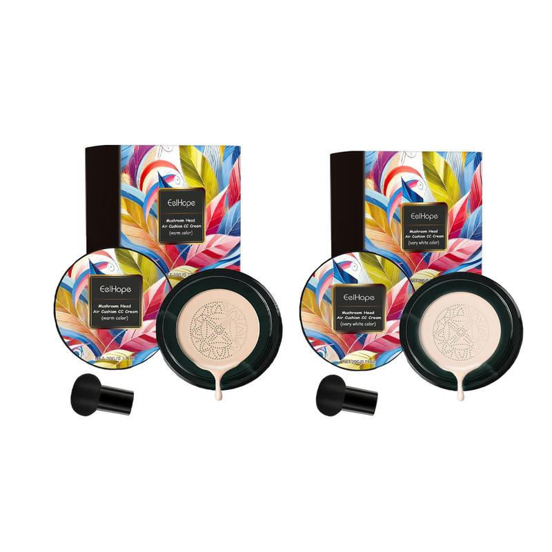 Mushroom Head Air Cushion CC Cream, 1 Box Long Lasting Moisturizing Concealer Foundation with Mushroom Sponge, Makeup Product for Women & Girls
