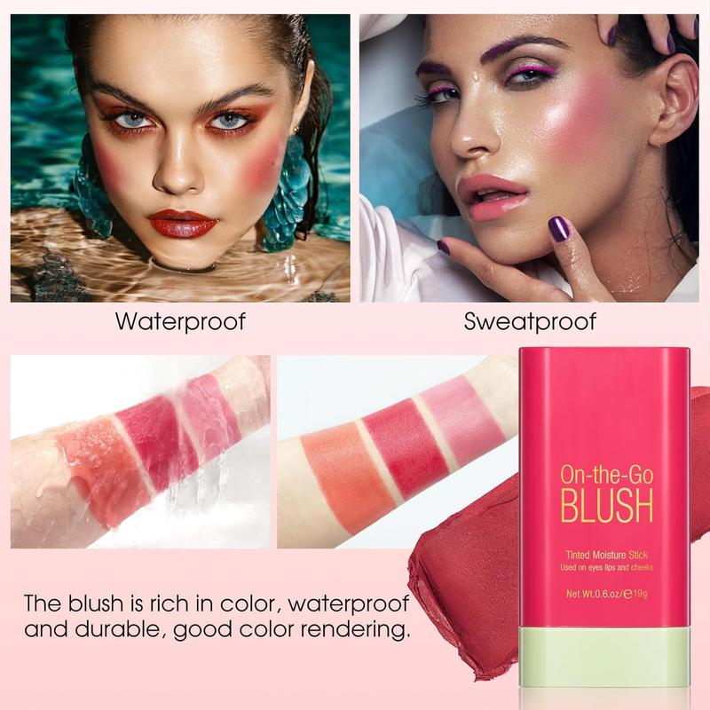 Blush Stick-cream makeup blush stick, solid moisturizing blush stick, natural blendable waterproof Korean matte long-lasting smooth blush (#02 fiery red)