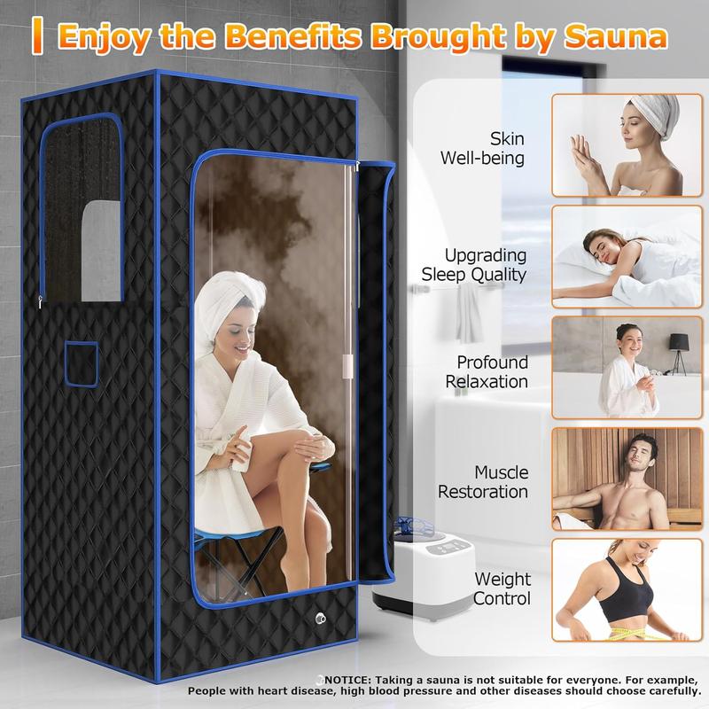 Slendor Portable Sauna, Steam Sauna for Home, Sauna Box with 3L Steamer, Sauna Tent with Folding Chair, Indoor Sauna with Remote Control, 9 Levels at Home Sauna, Portable Sauna 2.6’ X 2.6’ X 5.9’ Slendor