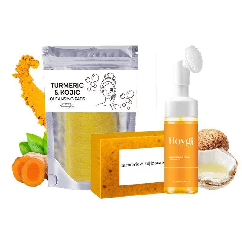 Turmeric Wash and Care Three Piece SetTurmeric Tablets, Turmeric Cleansing Mousse,Turmeric Soap Facial Cleansing Skincare FacialCleansing Cleanser