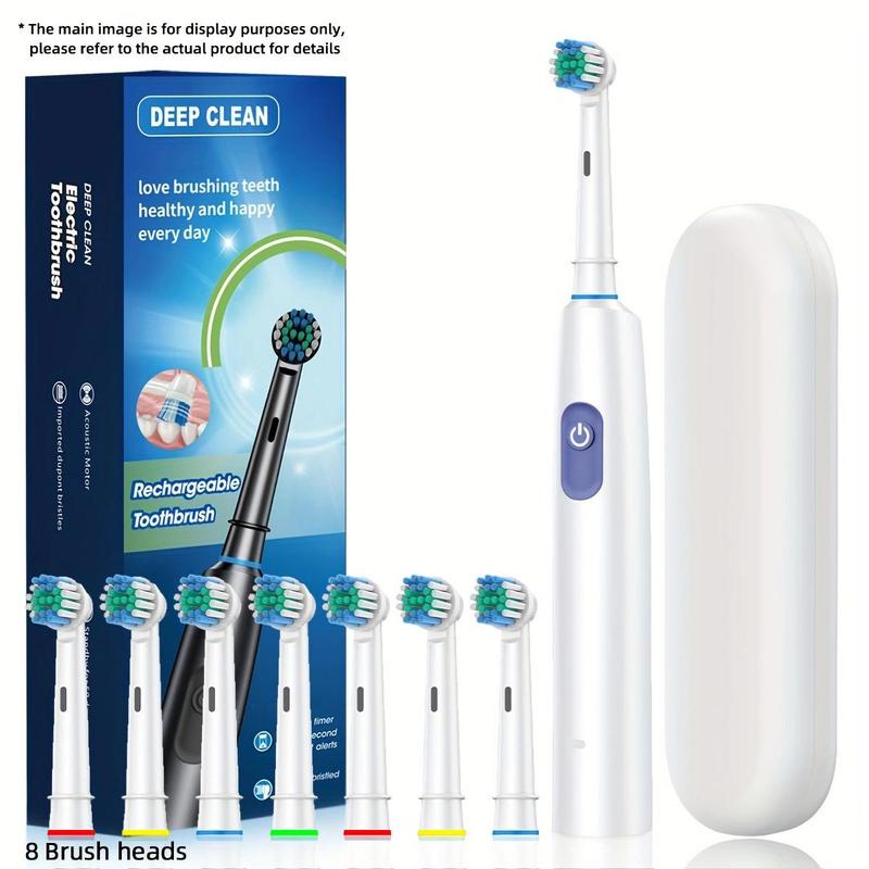 Rechargeable Electric Toothbrush with 8 Counts Replacement Brush Heads, 1 Box Deep Cleaning Smart Timer Toothbrush, Oral Care Product for Adults, Halloween, Christmas