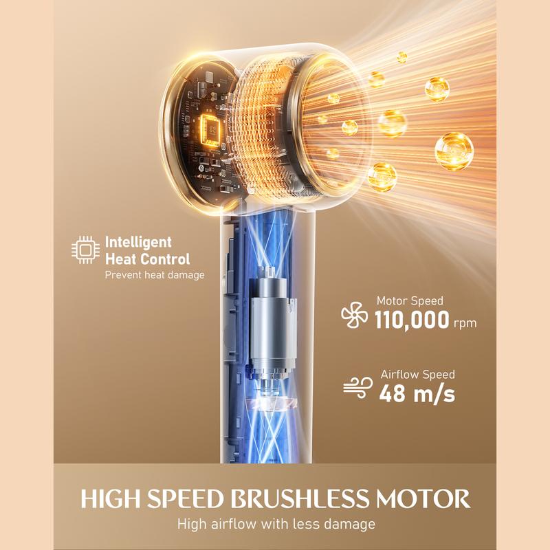 Fanttik Solo AURA H10 APEX Hair Dryer,lonic Blow Dryer with HD Display,Brushless Motor,Thermo- Control,Low Noise,Magnetic Concentrator,110000 RPM High-speed for Fast Drying Shine