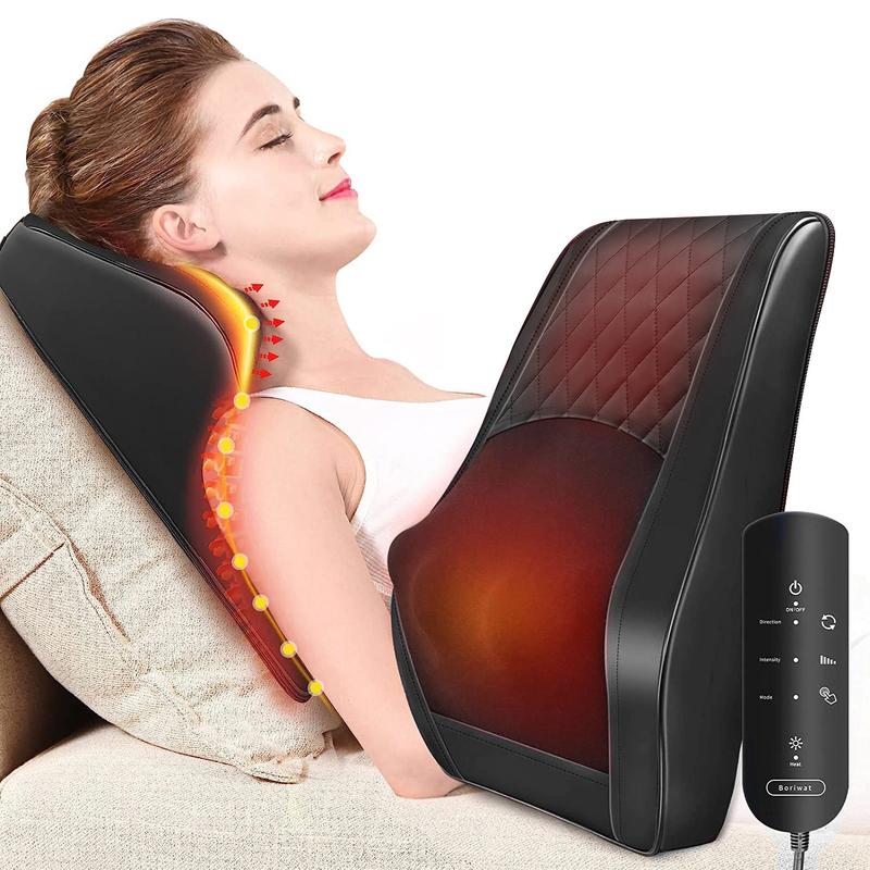 Boriwat Back Massager with Heat, Massagers for Neck and Back, 3D Kneading Massage Pillow for Back, Neck, Shoulder, Leg Pain Relief, Gifts for Father Day