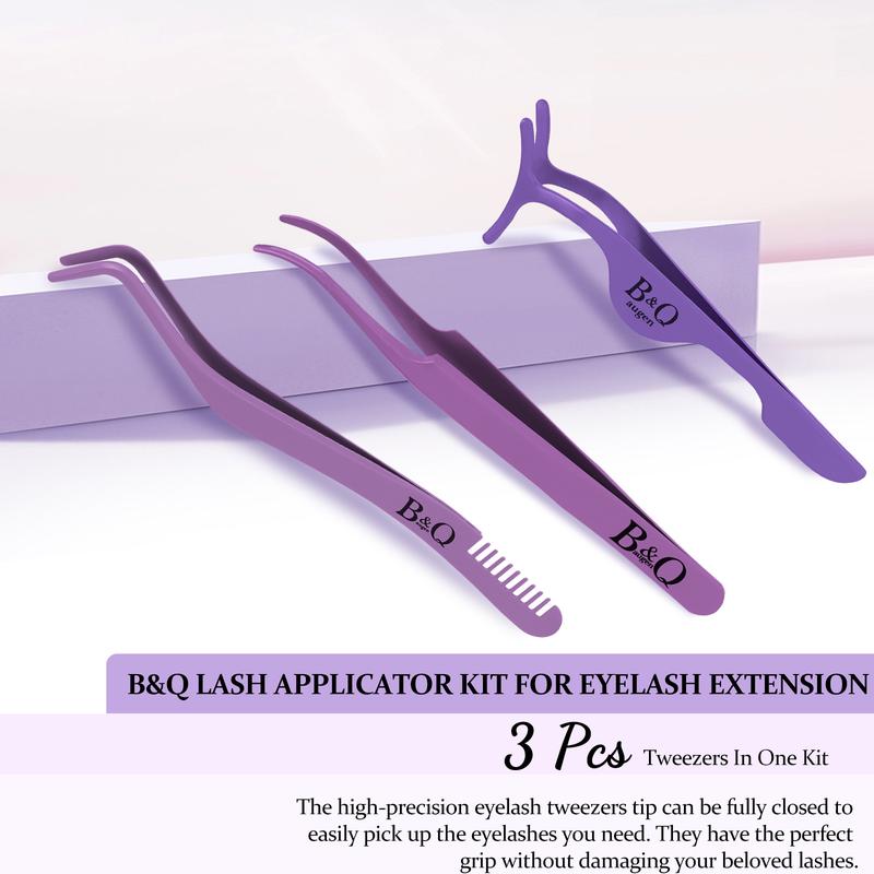 B&Q Lash Applicator Tool Kit 3 PCS Makeup Cosmetic,Lash Tweezers for Eyelash Extensions,Lash CLuster Tweezers Black Friday must have kit