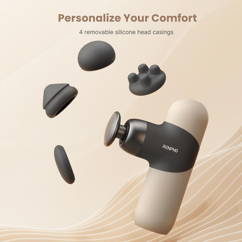 RENPHO Mini Thermal Massage Gun with Heat, Portable Deep Tissue Percussion Massager for Athletes, Color Silicone Sleeves, 4 Intensities, 4 Heads, Travel Size with Carry Case