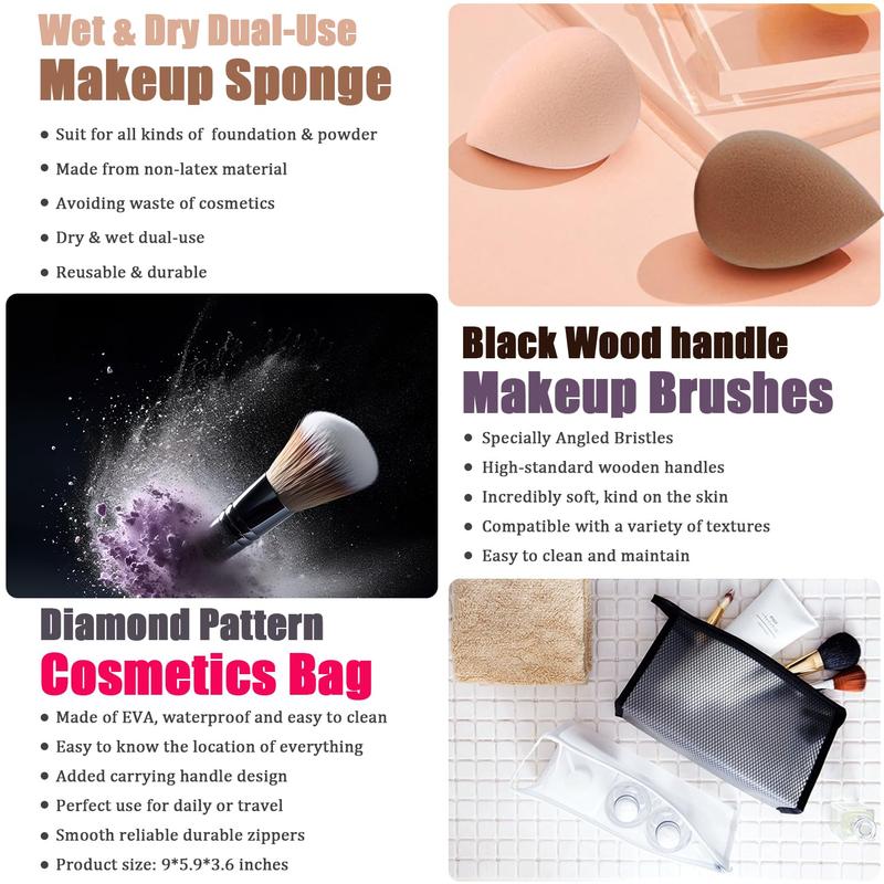 All-in-One Makeup Set for Women, Featuring 12 Eyeshadow Shades, Foundation, Lipsticks, Mascara, Brushes, Brow Pencil, Soap, Eyeliner, and Contour Stick in a Convenient Bag.