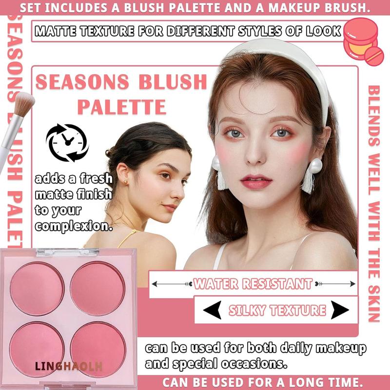 4 Colors Blush Palette for Cheeks,Face  Contour Blush  Palette,Buildable Shimmer Facial Cheek Blusher Shades,Blendable Cosmetic  Blush with Blush Brush 01