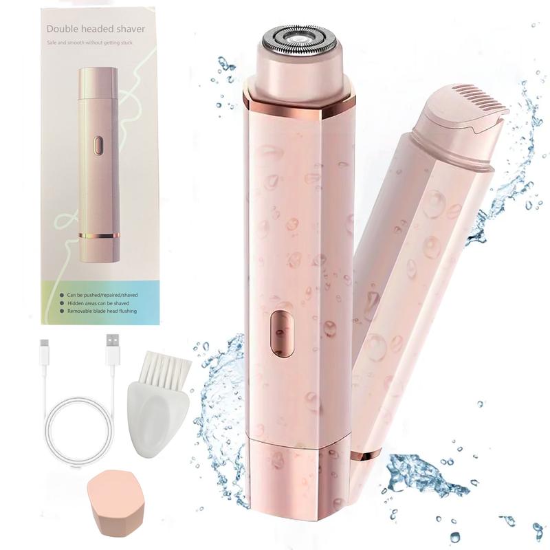 Bikini Trimmer for Women, USB Rechargeable Portable Electric Shaver And Razor Rechargeable 2-in-1 Body & Facial Epilator,Dual Heads for Painless Trimming of Sensitive Pubic Hair, Face, Underarms and Legs, Christmas Gift New Year Gift