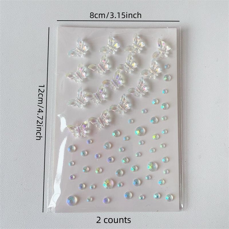 3D Butterfly Imitation Rhinestone Decorative Sticker, 2 Counts Colorful Princess Style Firm and Not Hurt The Skin Face Sticker, Suitable for Party Makeup