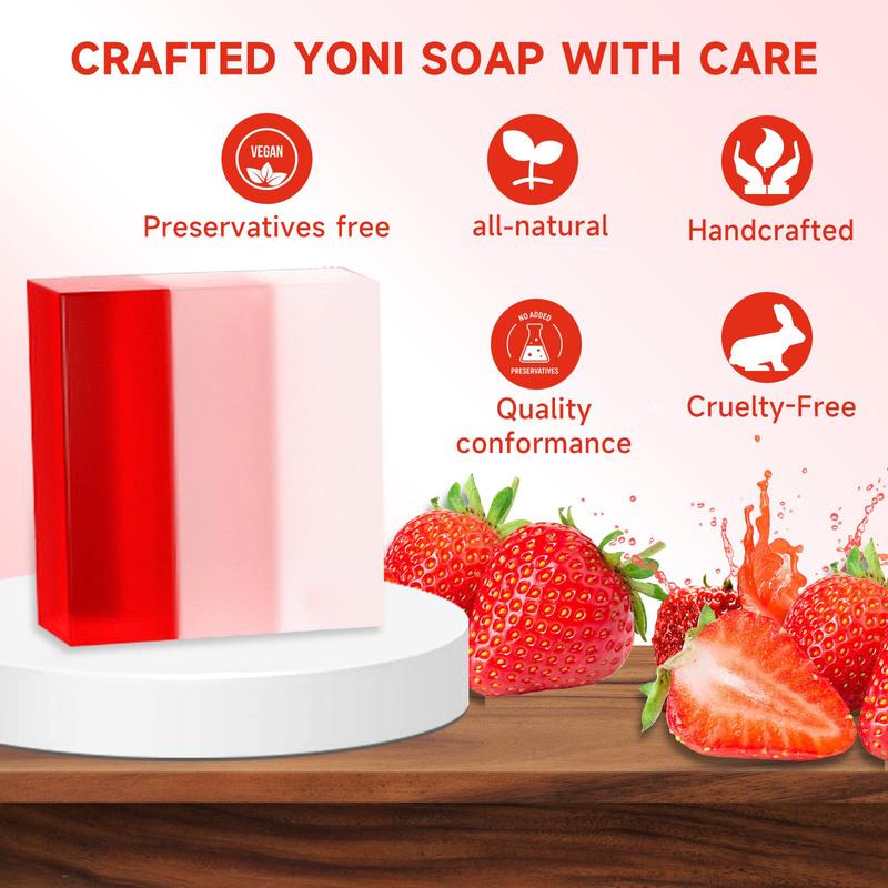 3 PCS Yoni Soap Bar, Organic Yoni Bar Soap Yoni Wash Feminine Wash for Women Ph Balance, Natural Deodorant V Body Bath Soap Body Wash Strawberry Handmade feminine soap