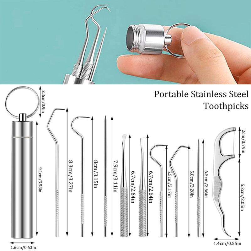 9 Counts set Portable Teeth Cleaning Tool Set with Storage Box, Stainless Steel Teeth Cleaning Tool Kit, Dental Hygiene Kit, Toothpicks Cleaning Picks