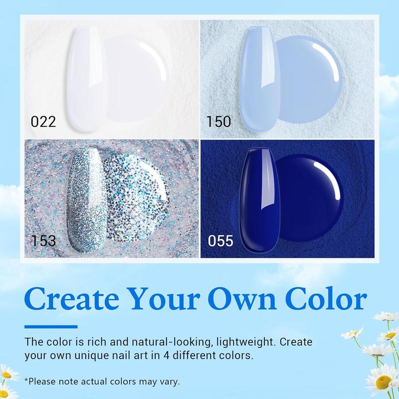 Aquamarine - AZUREBEAUTY 4 Colors Dip Powder Nail Kit, Dip Powder Base Activator and Top Coat for Nail Art Manicure DIY Gift, All-in-One Nail Art Manicure Tools DIY Beginner Kit for Gift