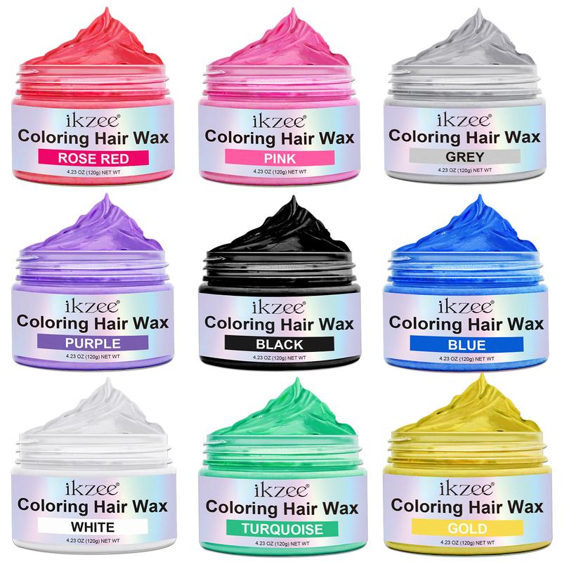 IKZEE Hair Coloring Wax, DIY Temporary Hair Color Dye, Disposable Instant Matte Hairstyle Mud Cream Hair Pomades for 9 Colors to Cosplay Nightclub Masquerade Transformation (120g)
