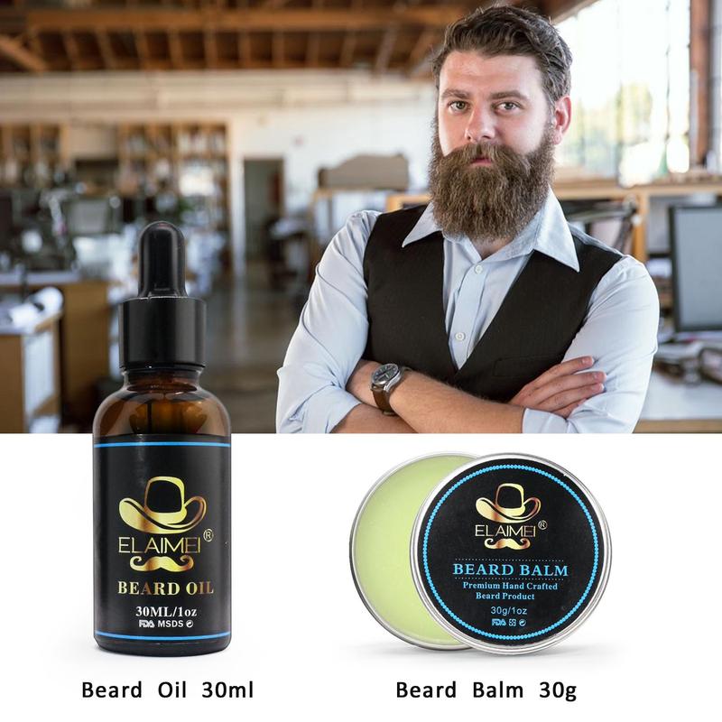 Beard Care Kit, 6 Counts set Beard Trimmer & Comb & Brush & Oil & Balm & Storage Bag, Professional Beard Grooming Kit, Gift Set for Men