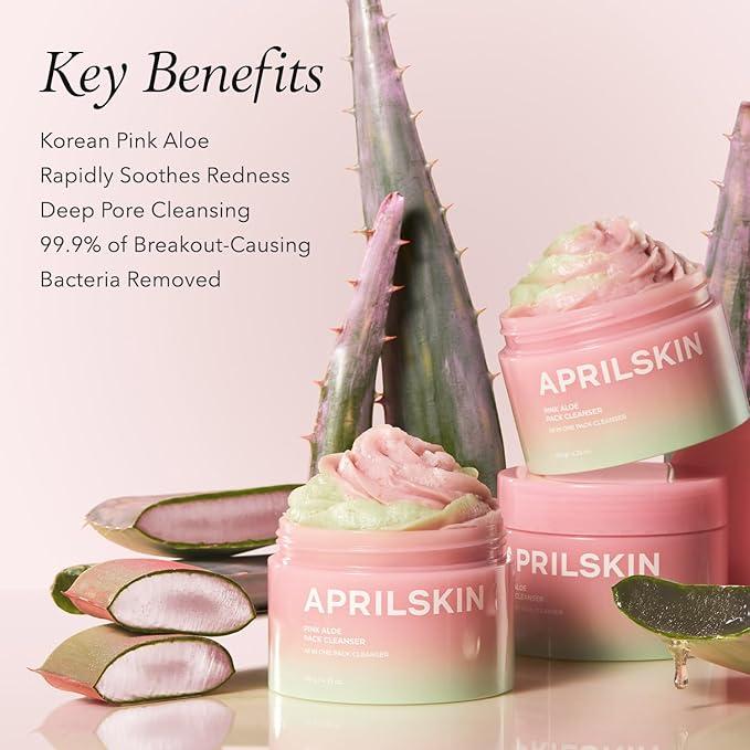 APRILSKIN Pink Aloe Facial Polish Cleanser | Gentle Exfoliation with Mungbean & Soybean Scrub | Removes Waterproof Makeup & Sunscreen | Non-Comedogenic Cleanser for All Skin Types | Korean Skincare