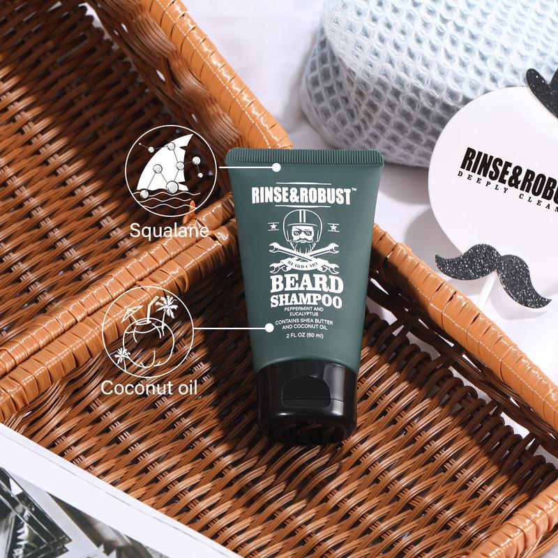 Rinse&Robust Beard Care Set Kits: Beard Shampoo, Beard Conditioner, Beard Balm, Beard Oil, Traveling Bag. Scented Hair Care Beeswax, Gift for Boyfriend, Men Gifts, Bath and Body Gift Sets, Men's Hygiene Products, Father's Day Gift for Dad