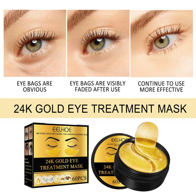 24K Gold Eye Treatment Mask,60pcs set Tightening and Lifting Eyecare Patch, Hydrating Brightening& Firming Éye Sticker,  Moisture Comfort