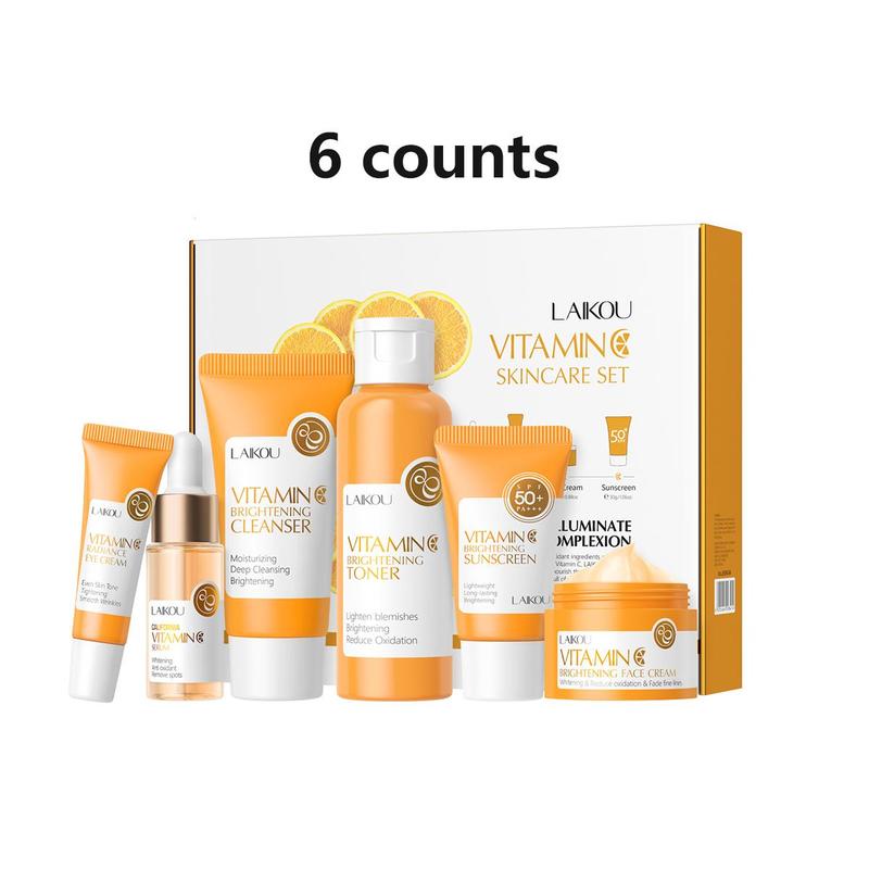 Vitamin C Skin Care Set (6 Counts set), Moisturizing Facial Skincare Kit, Hydrating Skin Care Kit, Face Care Products for Women & Men