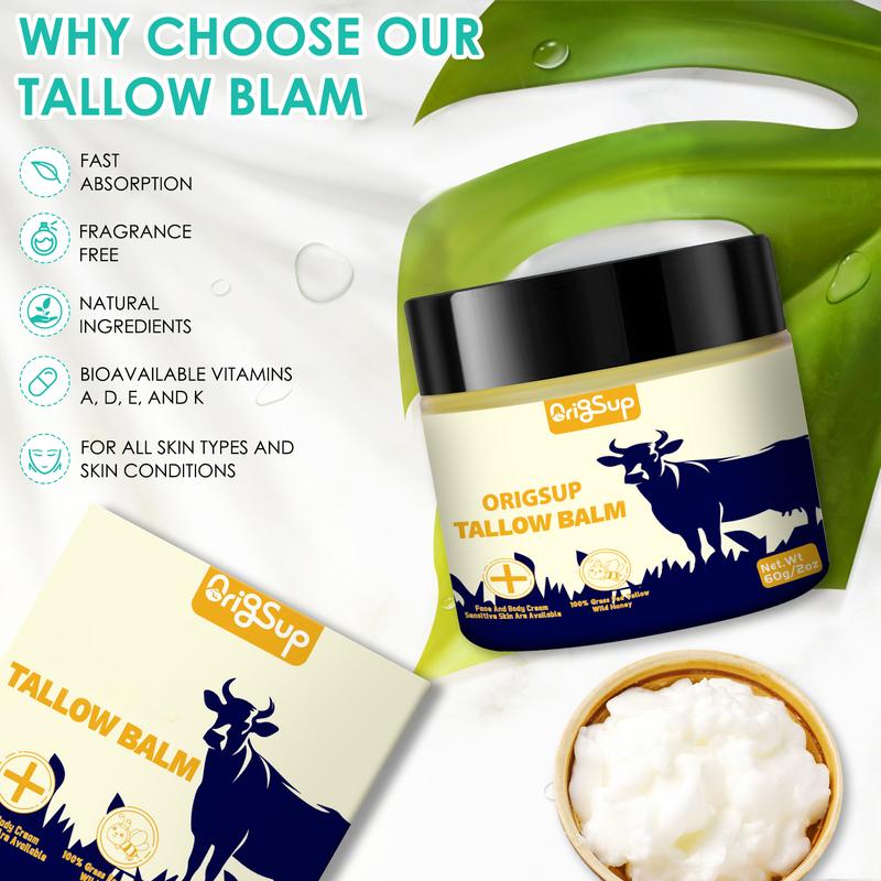 Organic Beef Tallow Balm for Skin Care Body Care - All Natural Lotions Body Oil with Wild Honey – Beef Tallow Moisturizer,-Made in USA (2.0 Oz) tallow moisturizer