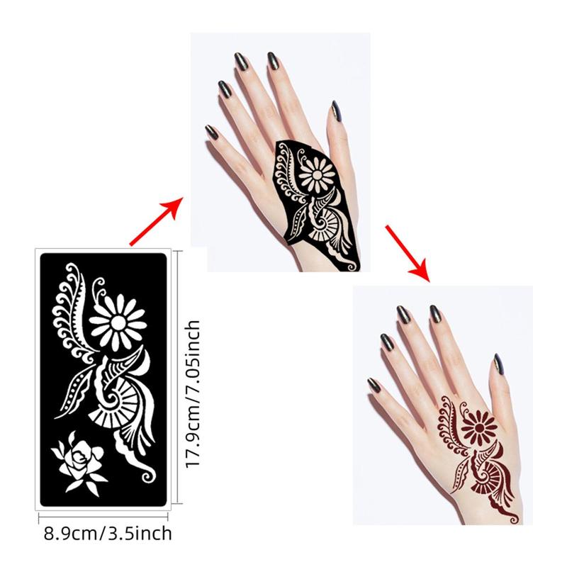Vintage Floral Pattern Temporary Tattoo Stencil, 9pcs set Self-adhesive Body Art Tattoos Paint Sticker, Beauty & Personal Care Fake Tattoo