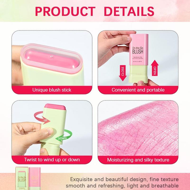 Multi-Use Makeup Blush Stick, Blush Cheek Cream Stick Tinted Moisture Stick Solid Moisturizer Stick, Waterproof Blusher and Shadow Lips for Cheek Makeup, Blush+Makeup Brush