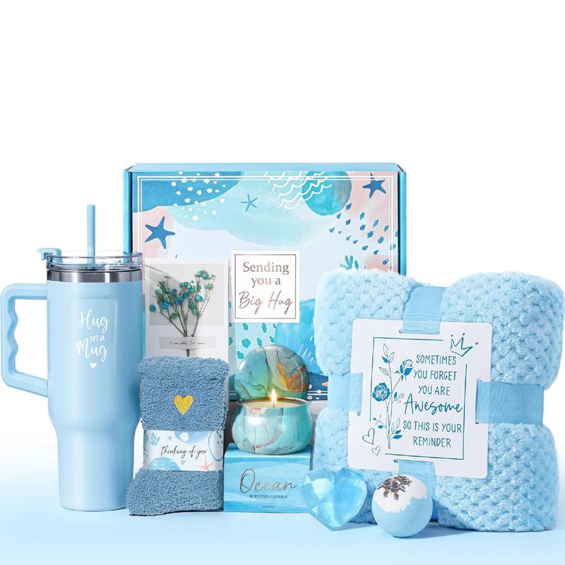 MAYICIVO Women Self Care Spa Gift Basket - Mother's Day Thanksgiving Christmas Birthday Anniversary Get Well Soon Gift Set with Cozy Flannel Blanket, Rose Scented Relaxation for Mom Wife Friends Sisters Her