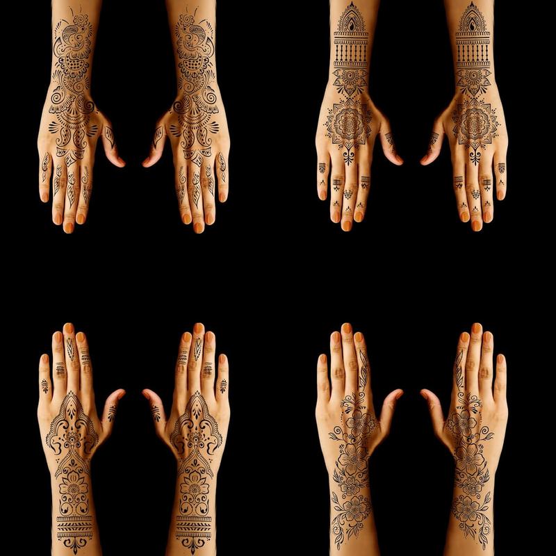 Trending! Henna Tattoo Stencil Kit - 12 Sheets of Stickers! Ideal for Henna Tattoo on Hand, Forearm, and for DIY Airbrush Tattooing. These Large Indian Temporary Tattoo Stickers are a Great Way to Try Out the Henna Tattoo Look!