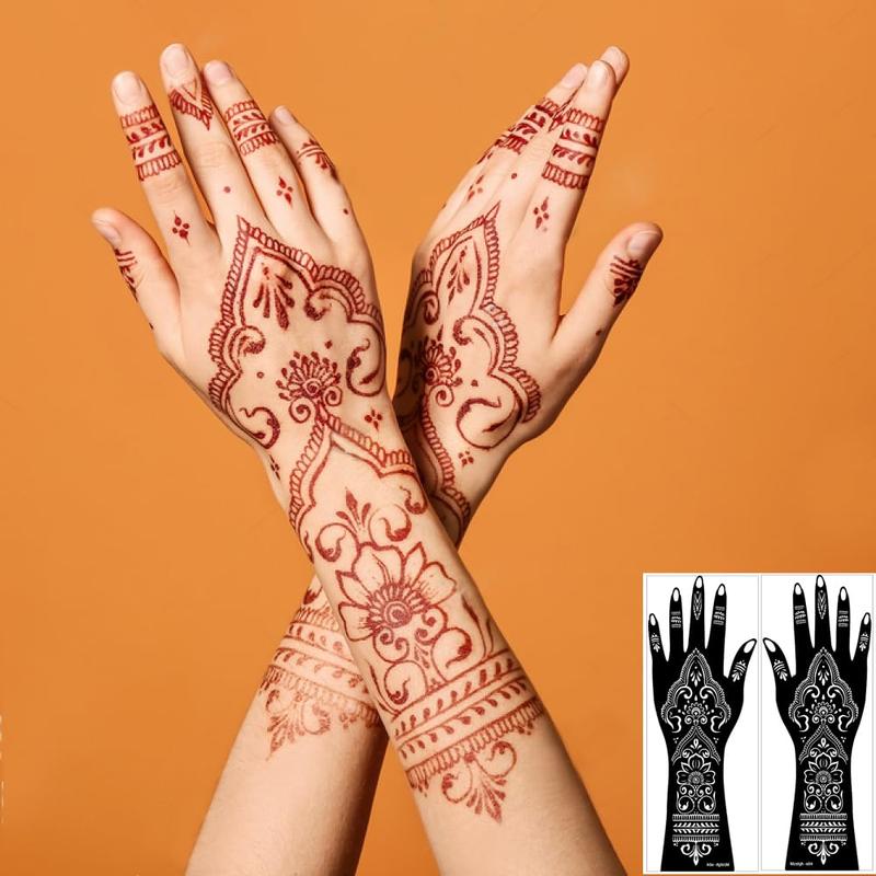 Trending! Henna Tattoo Stencil Kit - 12 Sheets of Stickers! Ideal for Henna Tattoo on Hand, Forearm, and for DIY Airbrush Tattooing. These Large Indian Temporary Tattoo Stickers are a Great Way to Try Out the Henna Tattoo Look!