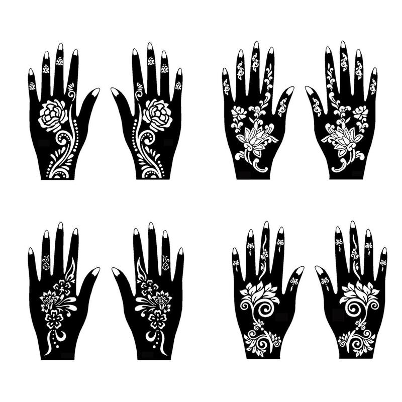 Floral Pattern Hand Shaped Temporary Tattoo Stencil (4 Pairs), Body Art Stencil for Women, Temporary Tattoo for Festival, Party, Cosplay, Daily Body Makeup, Cruel Summer, DIY Hands Tattoo Stencils