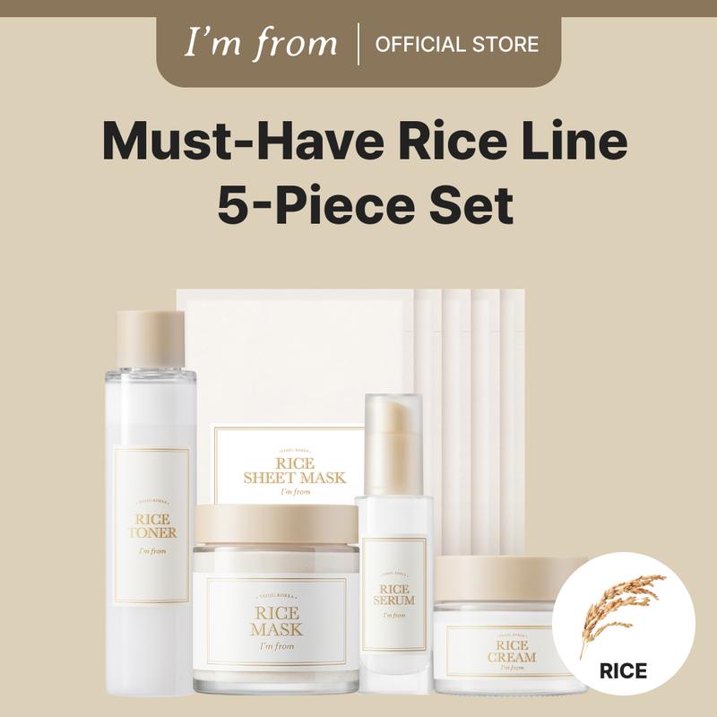 [I'm from Official Shop] Must-Have Rice Line 5-Piece Set - Rice Toner, Rice Cream, Rice Serum, Rice Mask, Rice Sheet Mask(5) - Exclusive TikTok Shop Pack Set, Bestselling Rice Line Top5 Products Hydrating Moisturize Moisture Hydrate Moisturizer Skincare