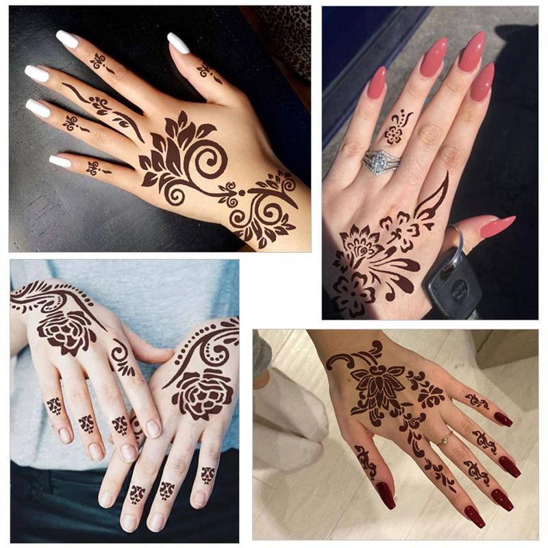 Floral Pattern Hand Shaped Temporary Tattoo Stencil (4 Pairs), Body Art Stencil for Women, Temporary Tattoo for Festival, Party, Cosplay, Daily Body Makeup, Cruel Summer, DIY Hands Tattoo Stencils