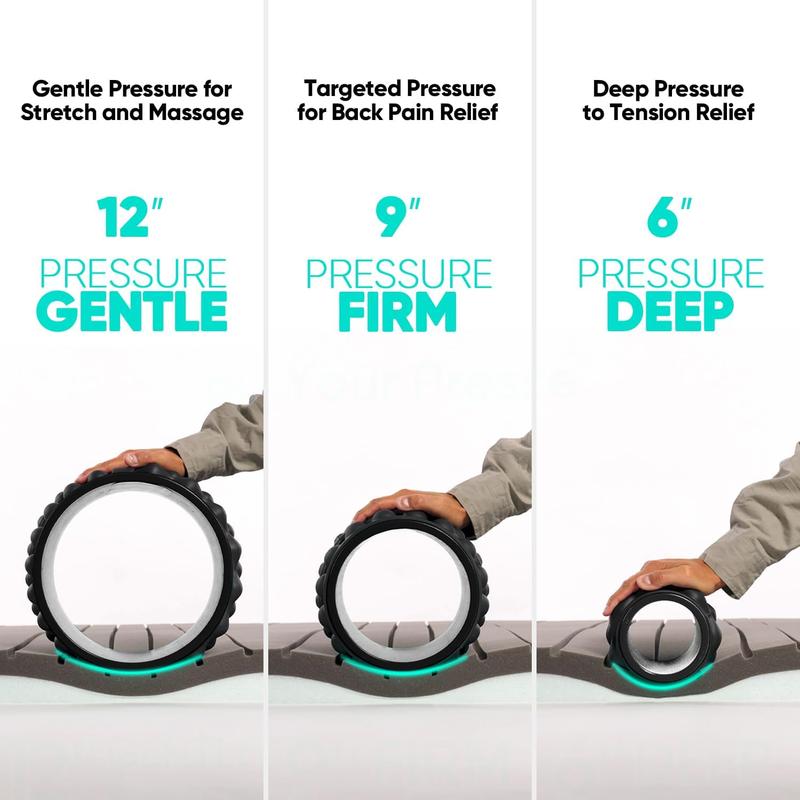 FitBeast Back Stretcher, Back Cracker & Back Roller, Back Pain Relief Product, Yoga Wheel, Foam Roller for Back, Back Stretching & Back Cracking Device, Back Popper (6''+9''+12'', Black)